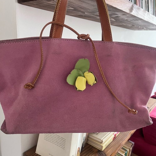 Stefanel leather suede handbag used, pink with floral design