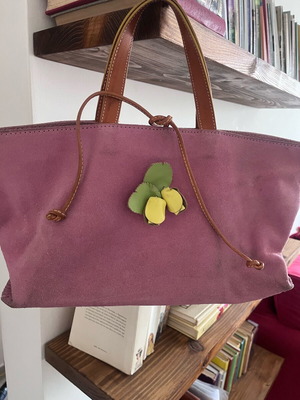 Stefanel leather suede handbag used, pink with floral design