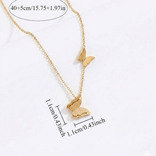 Necklace with Double Butterfly Design in Gold Stainless Steel New