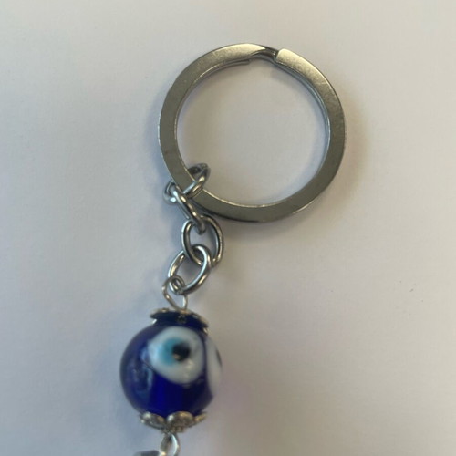 Good Luck Keychain with Owl and Eye new, blue and silver