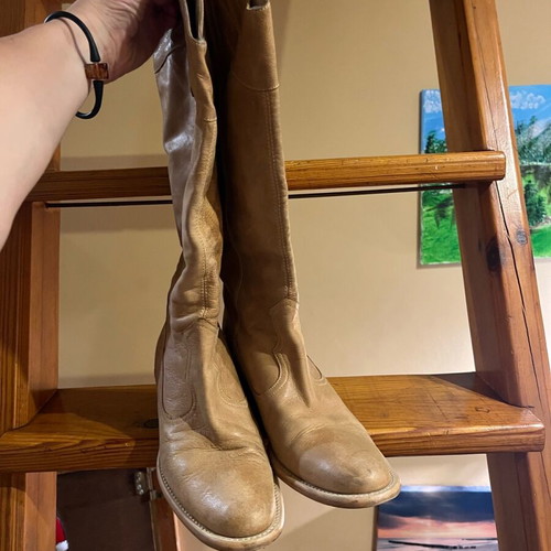 Women's leather boots used, size 39, beige