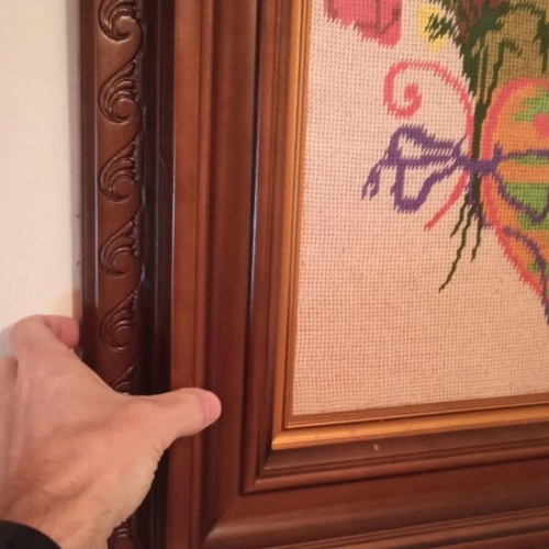 Vintage Handmade Gobelin Embroidery in Solid Walnut Frame 120 x 55
