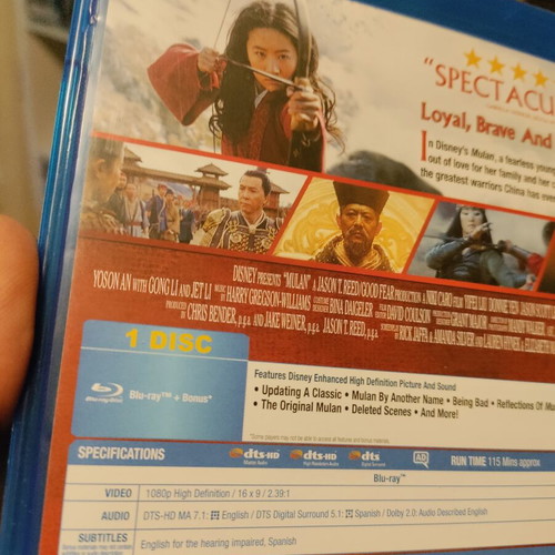 Mulan Blu-Ray like new, Disney live action remake with English subtitles