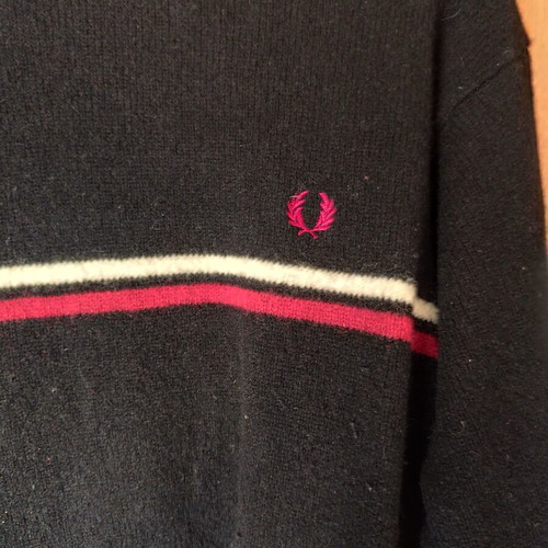 Fred Perry long sleeve shirt large, like new, 100% wool, black and red