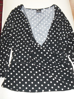 Madeleine blouse used, black with white polka dots, wrap 3/4 sleeves, size M/L