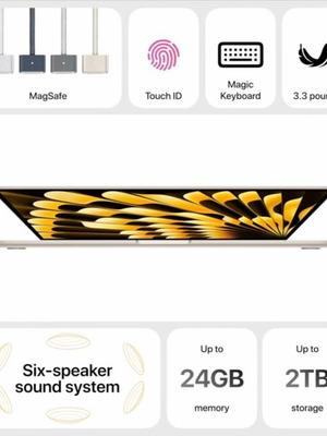 Запечатан Apple MacBook Air 15" (2023) 15.3" (M2-8-ядрен/8GB/256GB SSD/10-ядрен GPU) GR клавиатура