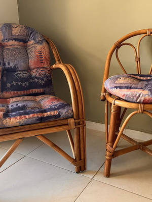 Bamboo furniture set with cushions, vintage boho style