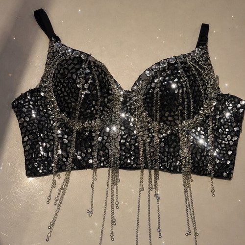Bustier with crystals and chains, new, black