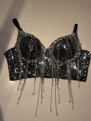 Bustier with crystals and chains, new, black