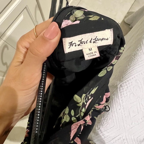For love & lemons silk dress like new, black with floral print