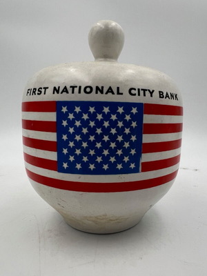 Vintage 1960s Ceramic Piggy Bank Kerameikos used, First National City Bank