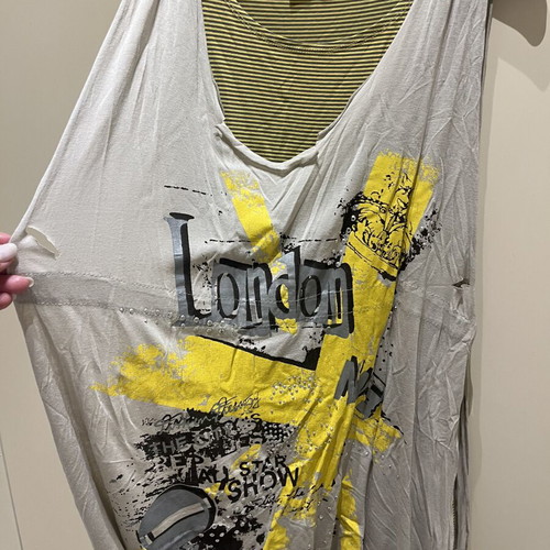 Vivian dress size 12 used, cotton, gray and yellow with prints
