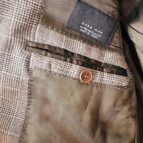 Zara Man Slim Fit Glen Plaid checked jacket like new, beige