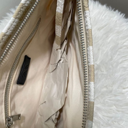 Zara handbag with checkered pattern, beige and white