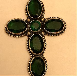 σταυρος ασημένιος 925 με πέτρες πράσινες σκούρο
