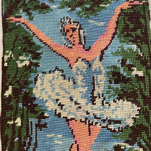 Handmade framed textile painting used, 0.42x0.24 m