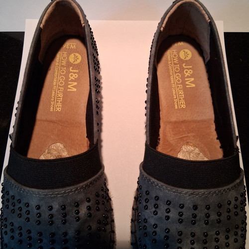 Espadrilles Joy & Mario new, black leather and grey fabric, size 36