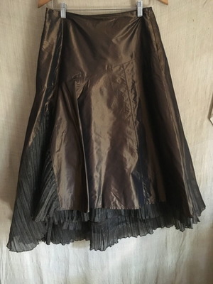 Vintage Eva&Claudi skirt, brown, asymmetrical with pleated lining, size M/38
