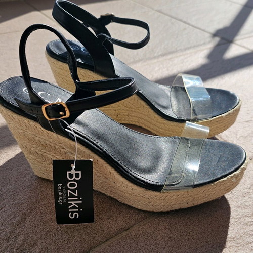 Bozikis platform shoes like new, black with transparent detail, size 41