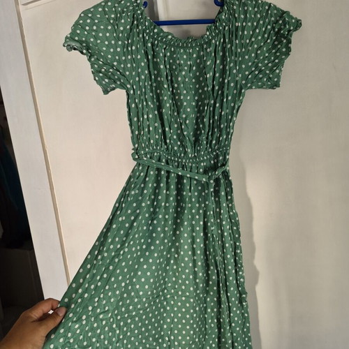 Mint green polka dot midi dress