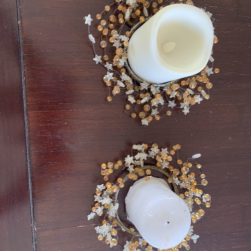 Decorative candle wreaths set of two handmade used with beads and stars
