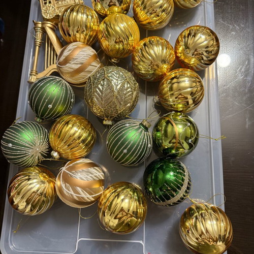 Christmas balls new, gold and green