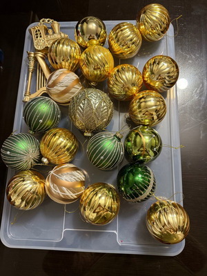 Christmas balls new, gold and green