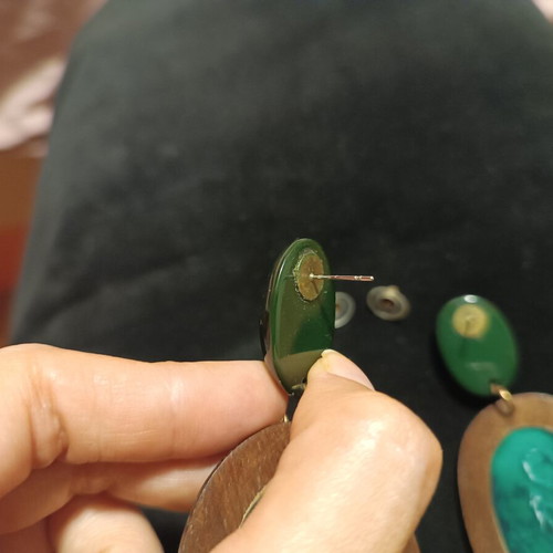 Statement earrings with wood and turquoise resin