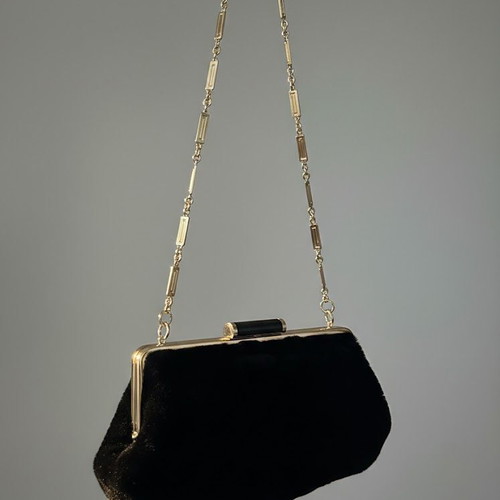Fur shoulder bag new, black with metal chain
