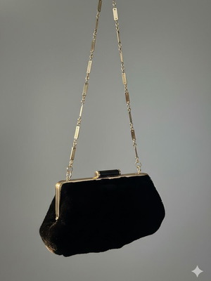 Τσάντα ώμου γούνινη καινούργια, μαύρη με μεταλλική αλυσίδα