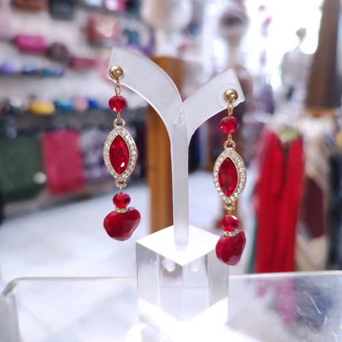 Crimson Muse Handmade Earrings new with red marquise crystal and heart
