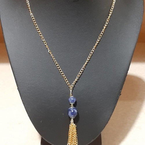 Jewelry set with sodalite in steel, necklace length 80 cm, new