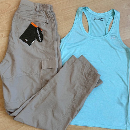 Lowe trekking pants new with Under Armour top S/M