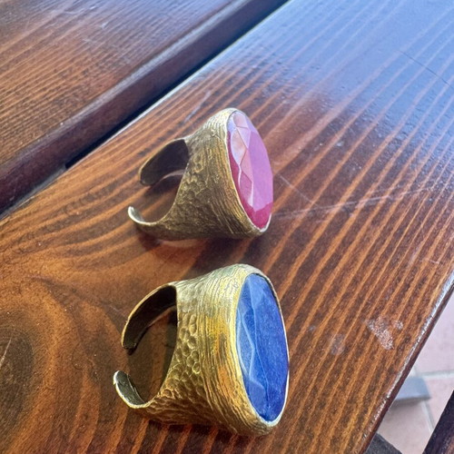 Tiklari Moroccan Turkish rings set used, gold-plated brass with semi-precious stones