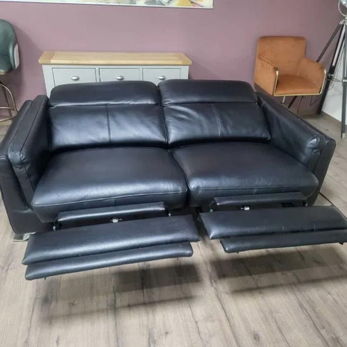 Black leather three-seater sofa with electric relax mechanism Sandro new