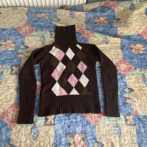 Brown wool turtleneck sweater like new, slim vintage 2000s with diamonds