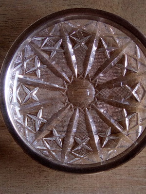 Crystal dish with silver-plated edge used, 16 cm diameter