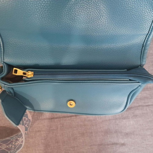 Leather crossbody bag new, petrol color with fabric strap