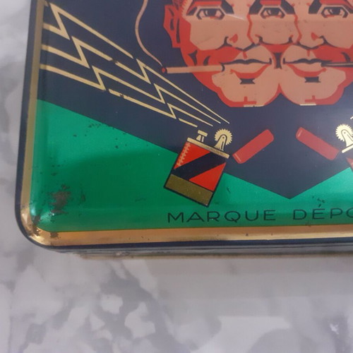 Vintage U.T.M. metal box used, French 1960s lighter stones