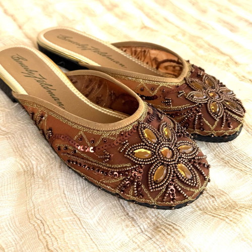 Beverly Feldman mules new, embroidered with sequins and beads