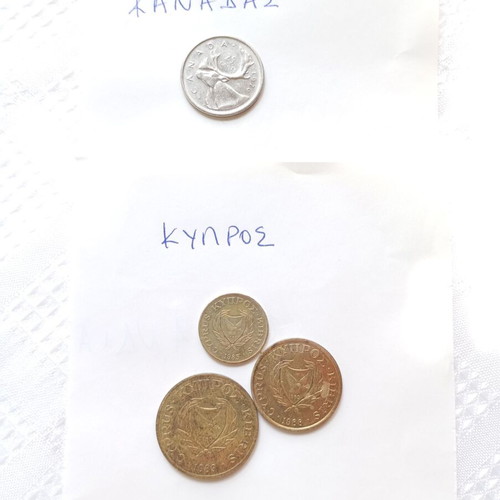 Coins and banknotes used from 19 countries, pack of 83 coins and 4 notes