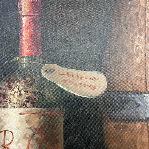 Oil painting used with wine bottle theme in frame