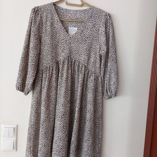 Pepco Mini Babydoll Dress XS, beige with black dots
