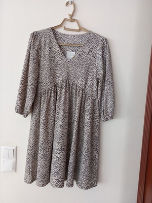 Pepco Mini Babydoll Dress XS, beige with black dots