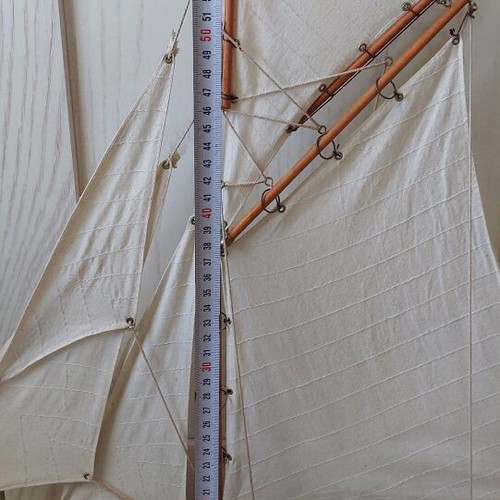 Decorative wooden sailboat used, height 60cm, width 51cm