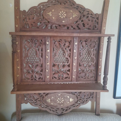 Antik Anglo-Indian Folding Wall Shelf 72x50cm Rosewood and Brass used