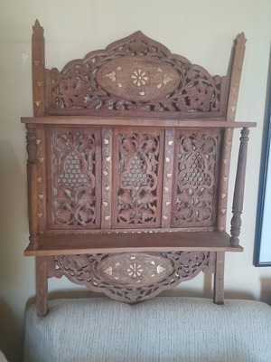 Antik Anglo-Indian Folding Wall Shelf 72x50cm Rosewood and Brass used