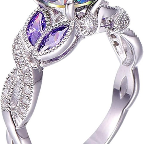 Women's ring new with rainbow cubic zirconia and amethysts