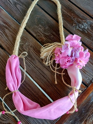 Summer Hydrangea Necklace Handmade with Woven Rope and Fabric