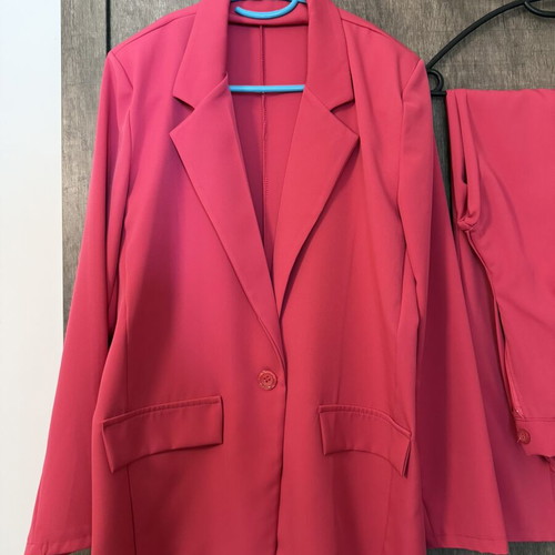 Fuchsia suit set like new, long jacket and pants
